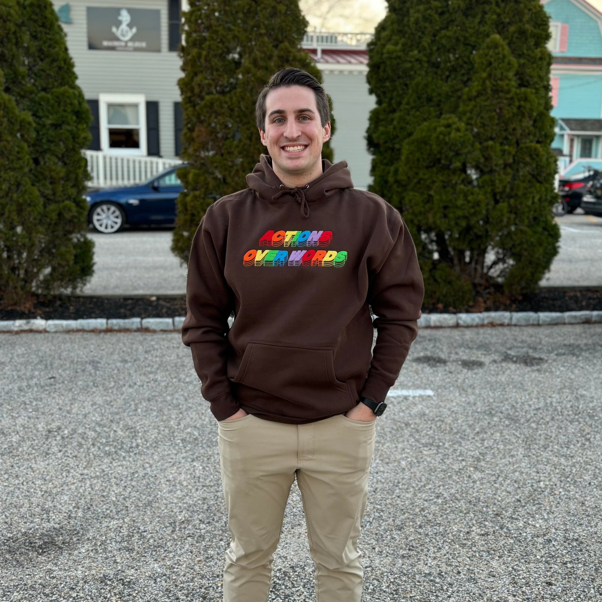 Rainbow Embroidered ~ Brown Embroidered Hoodie
